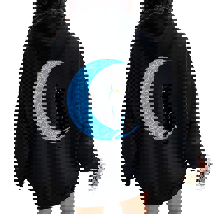Black Cat Crescent Moon Sailor Mom Women Oversized Hoodie Back Print