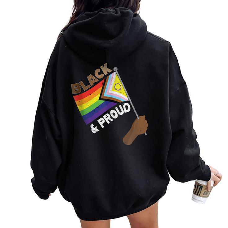 Black Gay Proud Progress Pride Flag Rainbow Vintage Women Oversized Hoodie Back Print