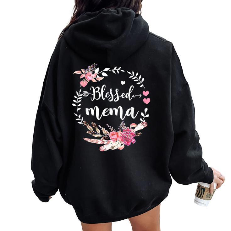 Blessed Mema Thanksgiving Floral Mother's Day Women Oversized Hoodie Back Print