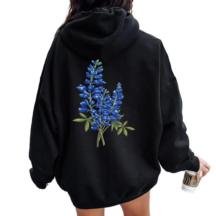 Bluebonnets Texas Wildflower Season Texas Spring Women Oversized Hoodie Back Print