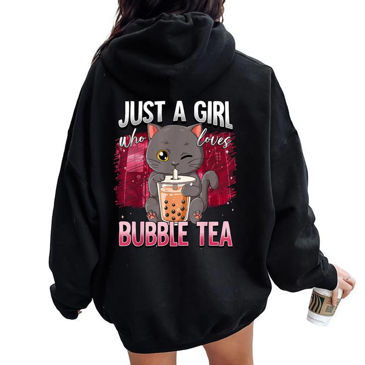Boba Tea Cat Just A Girl Who Loves Bubble Tea Women Oversized Hoodie Back Print