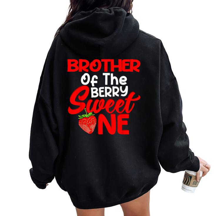 Brother Berry Sweet One Birthday Girl Strawberry Family Women Oversized Hoodie Back Print