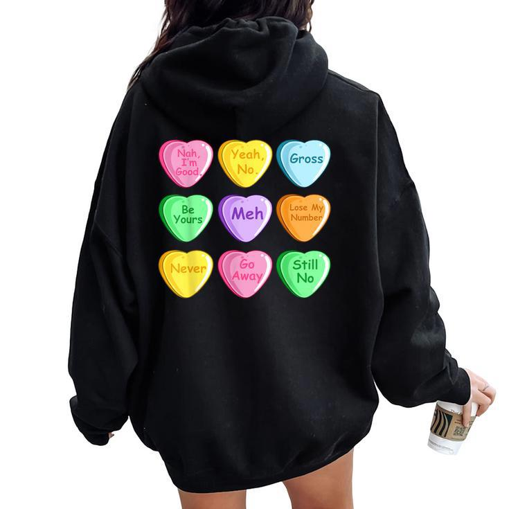 Candy Heart Valentines Day Sarcastic Love Joke Women Oversized Hoodie Back Print