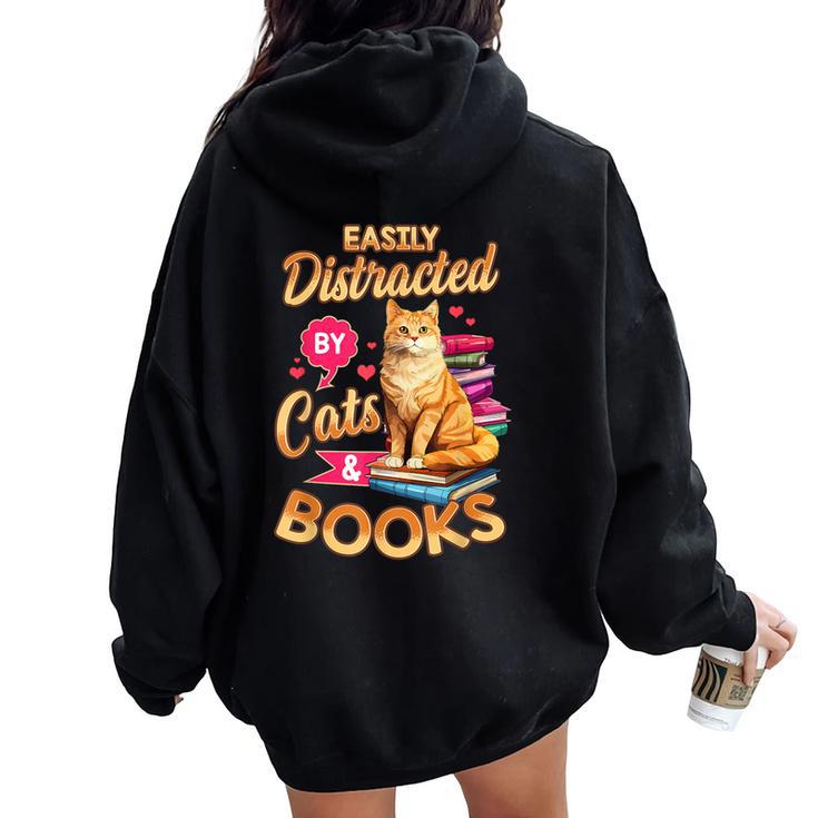 Cat For Book Lover Cats And Books Women Oversized Hoodie Back Print