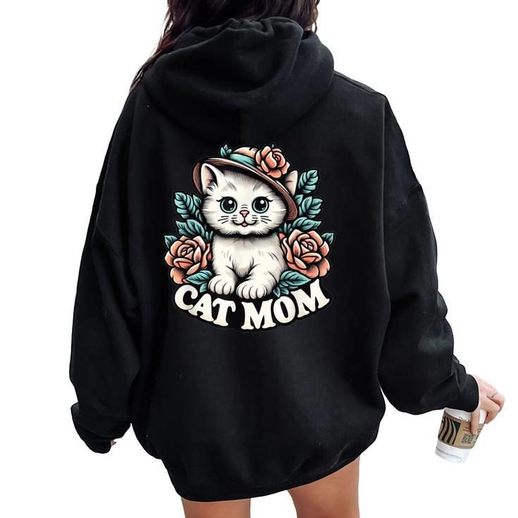 Cat Mom Happy For Cat Lovers Family Matching Women Oversized Hoodie Back Print