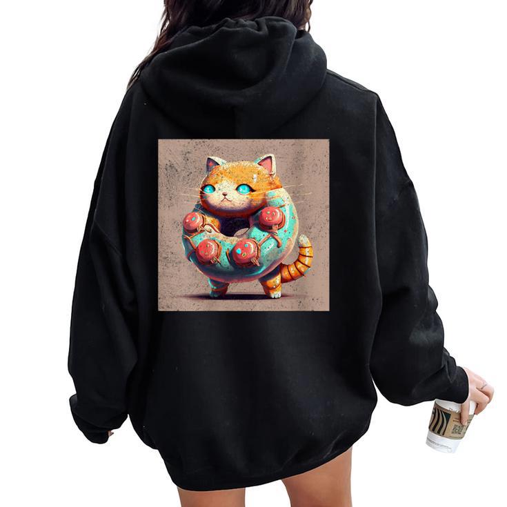 Cat Robot Donut Women Oversized Hoodie Back Print