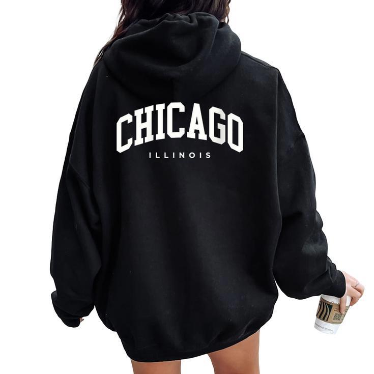 Chicago Illinois Vintage Varsity Style College Group Trip Women Oversized Hoodie Back Print