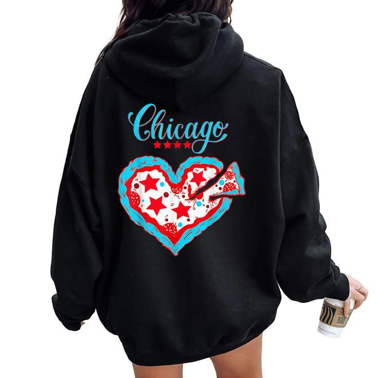 Chicago Pizza Love Heart Chicago Flag Women Women Oversized Hoodie Back Print