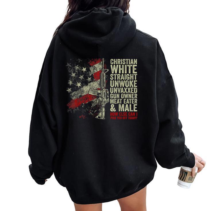 Christian White Straight Unwoke Unvaxxed Gun Owner Vintage Women Oversized Hoodie Back Print