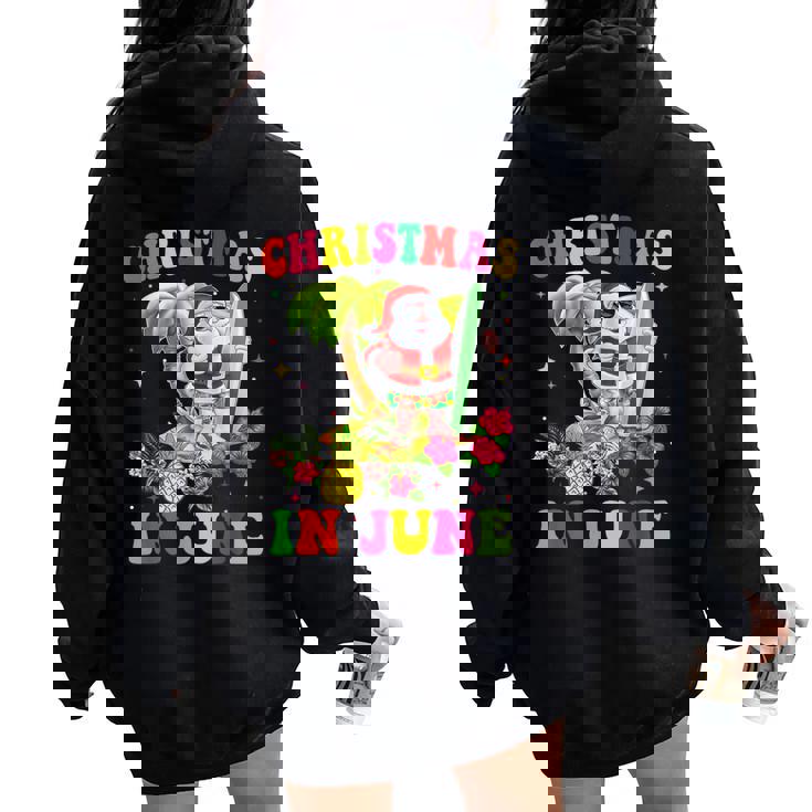 Christmas In June Santa Flamingo Summer Vacation Women Oversized Hoodie Back Print
