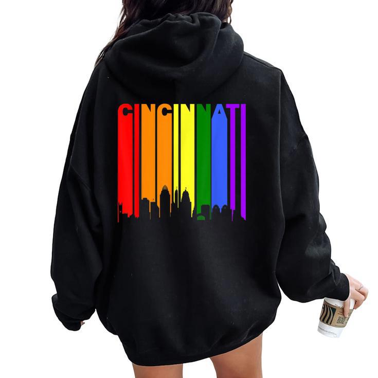Cincinnati Ohio Downtown Rainbow Lgbt Gay Pride Women Oversized Hoodie Back Print