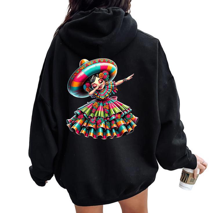 Cinco De Mayo Mexican Dabbing Woman Cinco De Mayo Women Oversized Hoodie Back Print