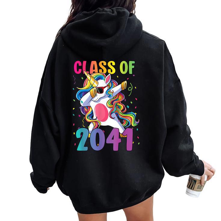 Class Of 2041 Girls Dabbing Unicorn Grow With Me Women Oversized Hoodie Back Print