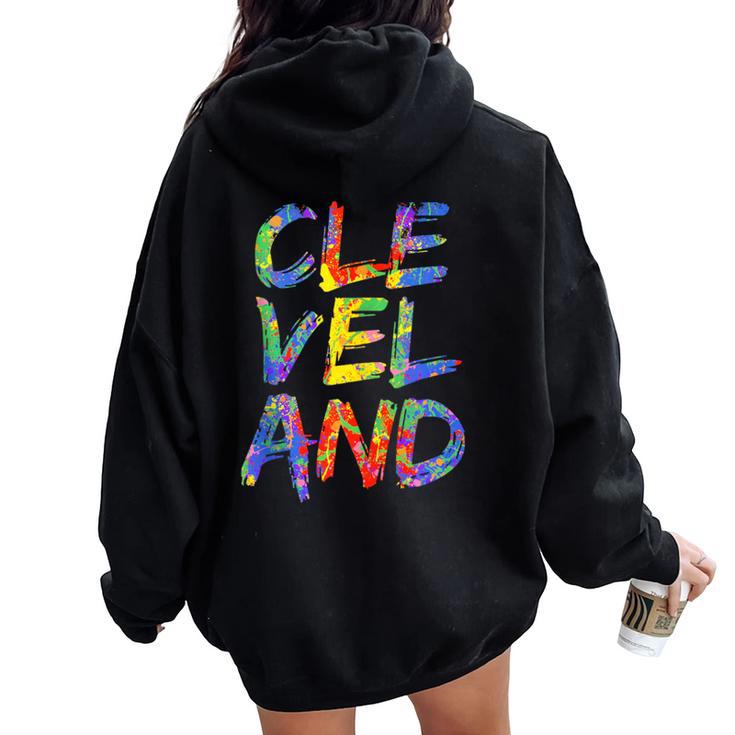 Cleveland Colorful Box City Pride Rainbow Cleveland Women Oversized Hoodie Back Print