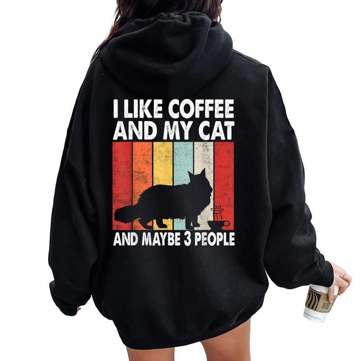 I Like Coffee And My Cat Maybe 3 People Vintage Maine Coon Women Oversized Hoodie Back Print