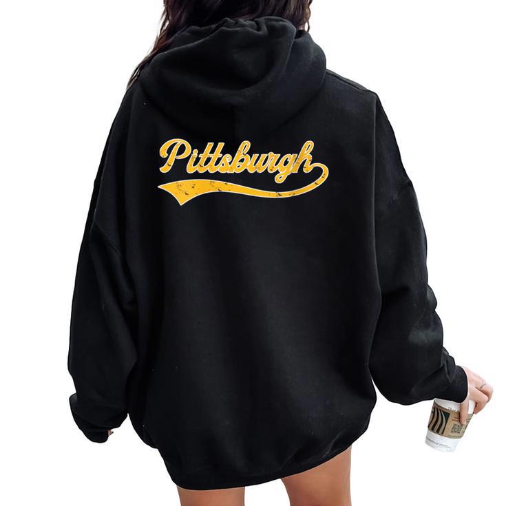 College University Pittsburgh Pennsylvania Baseball Fan Women Oversized Hoodie Back Print