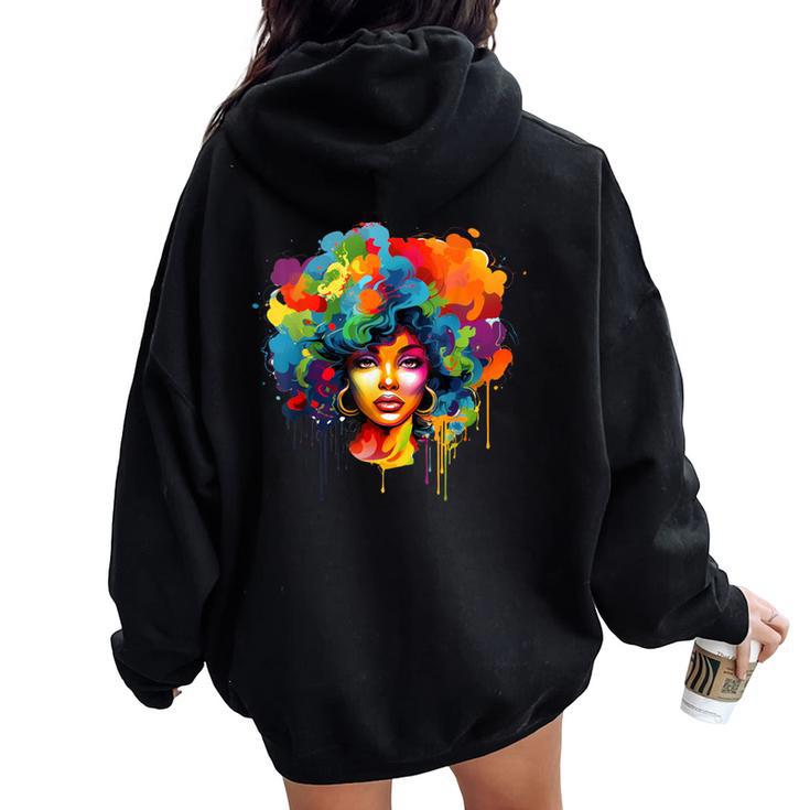 Colorful Afro Woman African American Melanin Blm Girl Women Oversized Hoodie Back Print