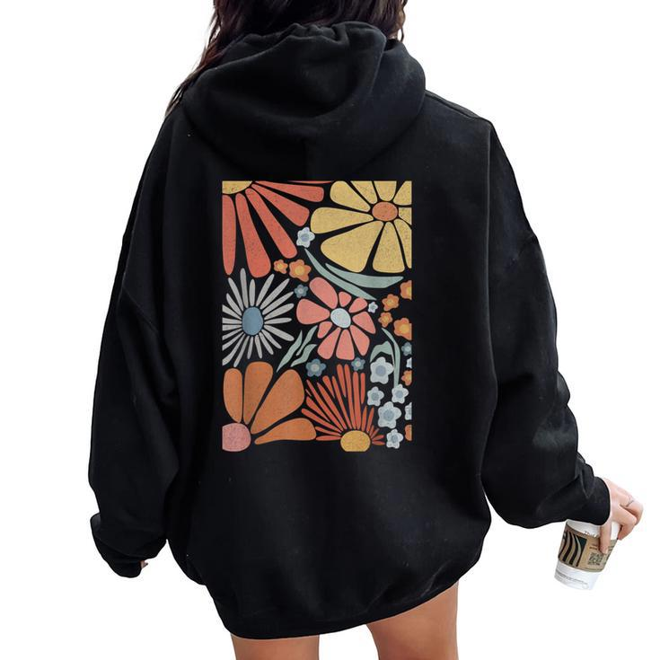 Colorful Summer Groovy Floral Colorful Retro Flowers Women Oversized Hoodie Back Print