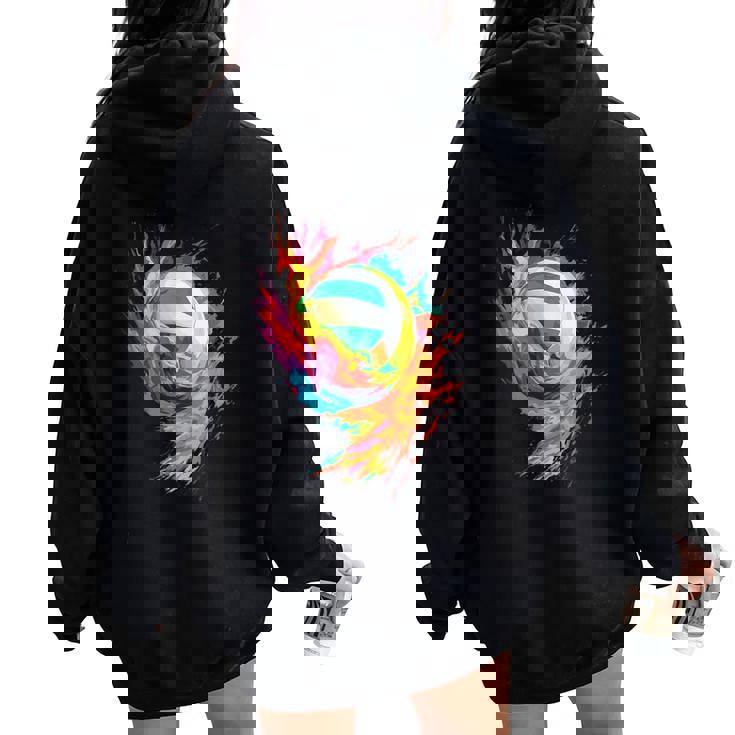 Colorful Volleyball Volleyball Player Girls Woman N Women Oversized Hoodie Back Print Seseable CA