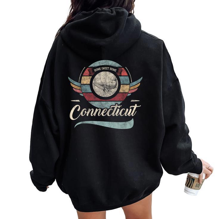 Connecticut Vintage State Whale Retro Sweet Home Cute Boho Women Oversized Hoodie Back Print