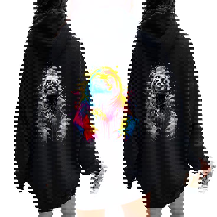 Cool Sloth On Colorful Painted Sloth Women Oversized Hoodie Back Print