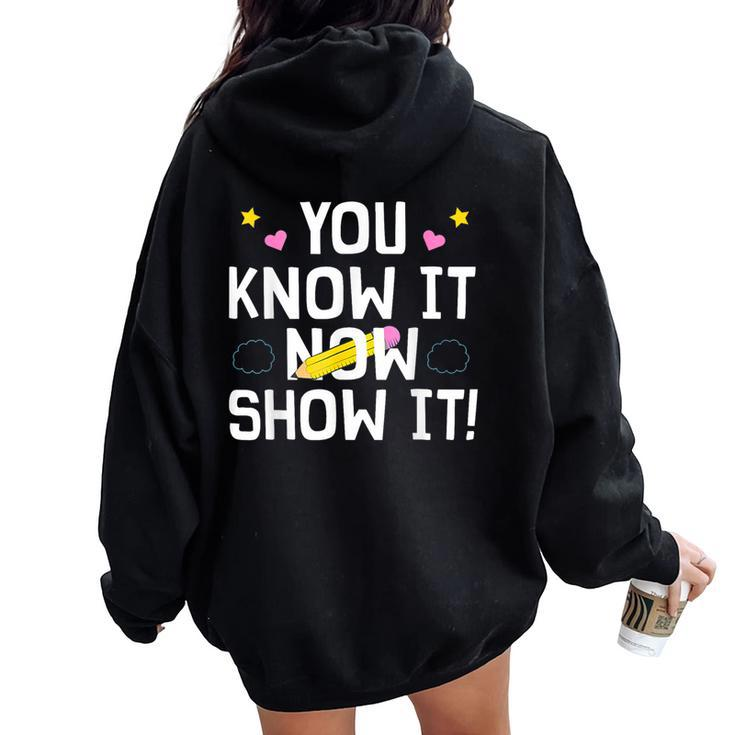 Cool Teacher Testing For Test Day Math Science Women Oversized Hoodie Back Print