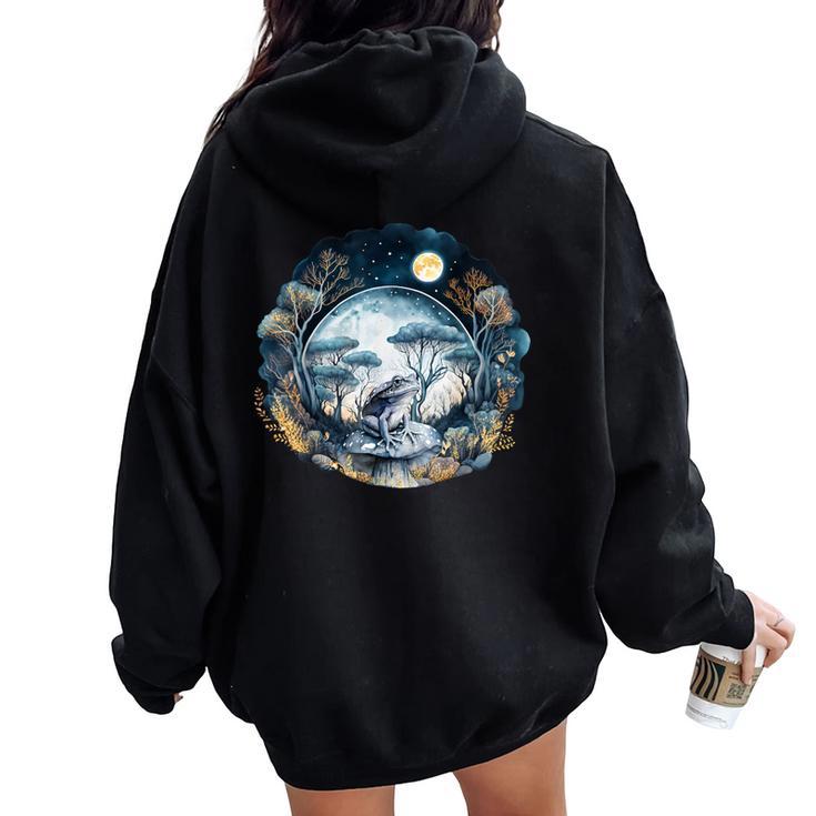 Cottagecore Aesthetic Frog Mushroom Moon Vintage Floral Women Oversized Hoodie Back Print