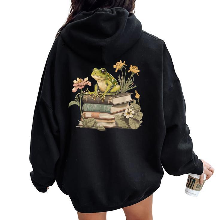 Cottagecore Aesthetic Frog Reading Book Mushroom Lover Women Oversized Hoodie Back Print