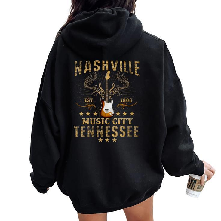 Country Music City Nashville Guitar Tennessee Vintage Women Oversized Hoodie Back Print