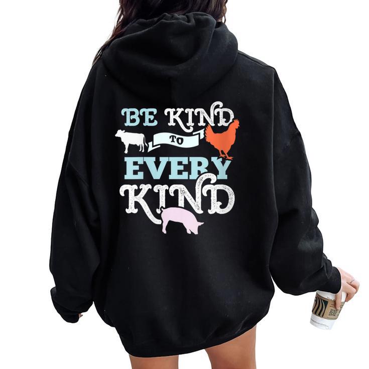 Cow Chicken Pig Support Kindness Animal Equality Vegan Women Oversized Hoodie Back Print