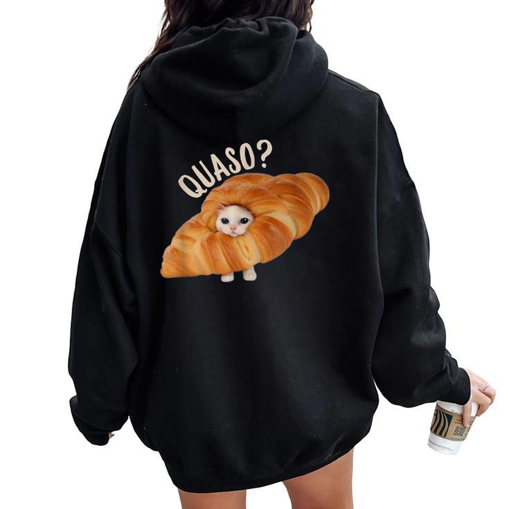 Croissant Quasocat Meme For Vintage Croissant Cat Meme Women Oversized Hoodie Back Print
