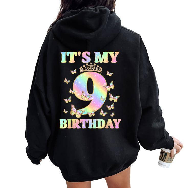 Cute 9 Years Old Girl Butterfly It's My 9Th Birthday Women Oversized Hoodie Back Print