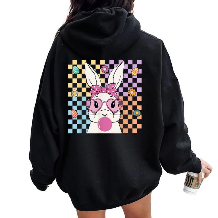 Cute Bunny With Bandana Bubblegum Retro Groovy Easter Day Women Oversized Hoodie Back Print