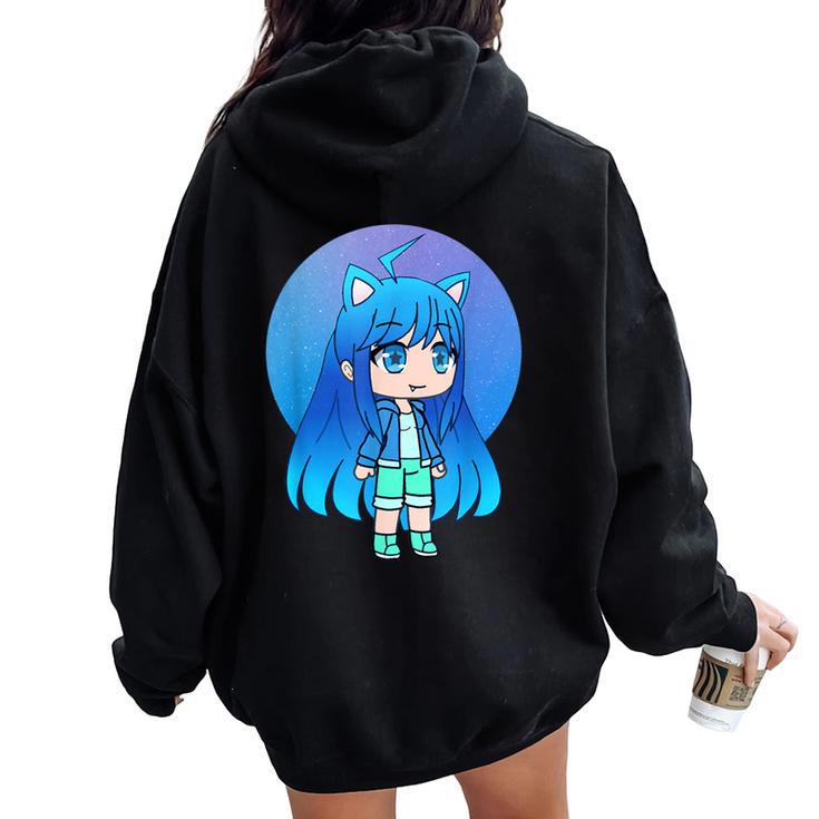 Cute Chibi Style Kawaii Anime Girl Aquachan Women Oversized Hoodie Back Print