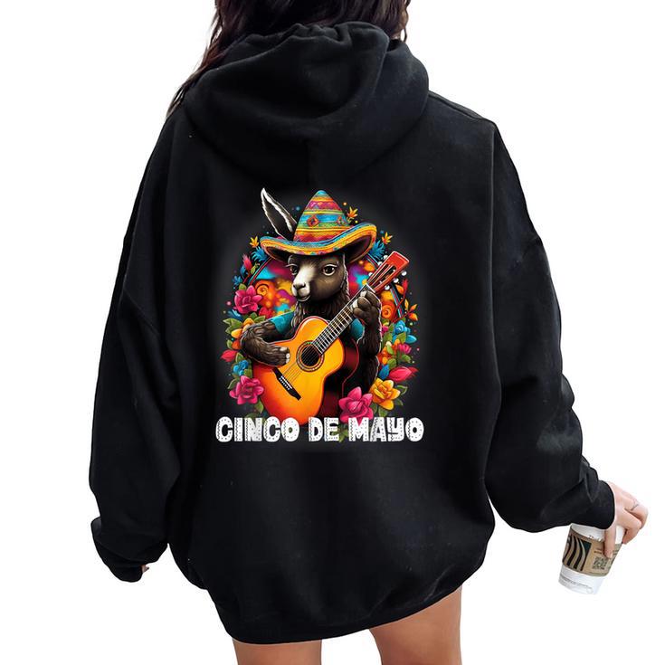 Cute Donkey Cinco De Mayo Mexican Holiday Guitar Music Women Oversized Hoodie Back Print