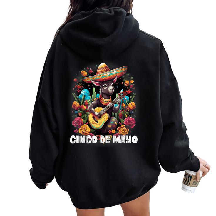 Cute Donkey Cinco De Mayo Mexican Party Guitar Music Apparel Women Oversized Hoodie Back Print