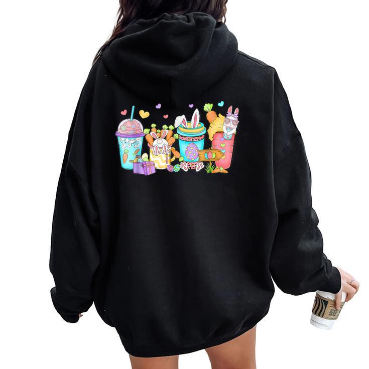 Cute Easter Day Easter Coffee Lover Girl Women Oversized Hoodie Back Print