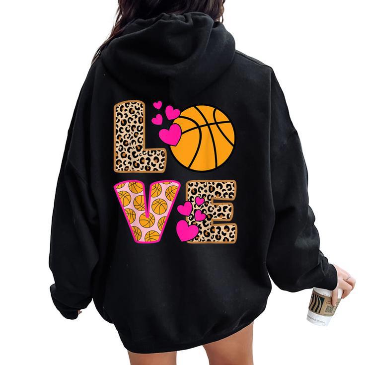 Cute Love Basketball Leopard Print Girls Basketball Women Oversized Hoodie Back Print