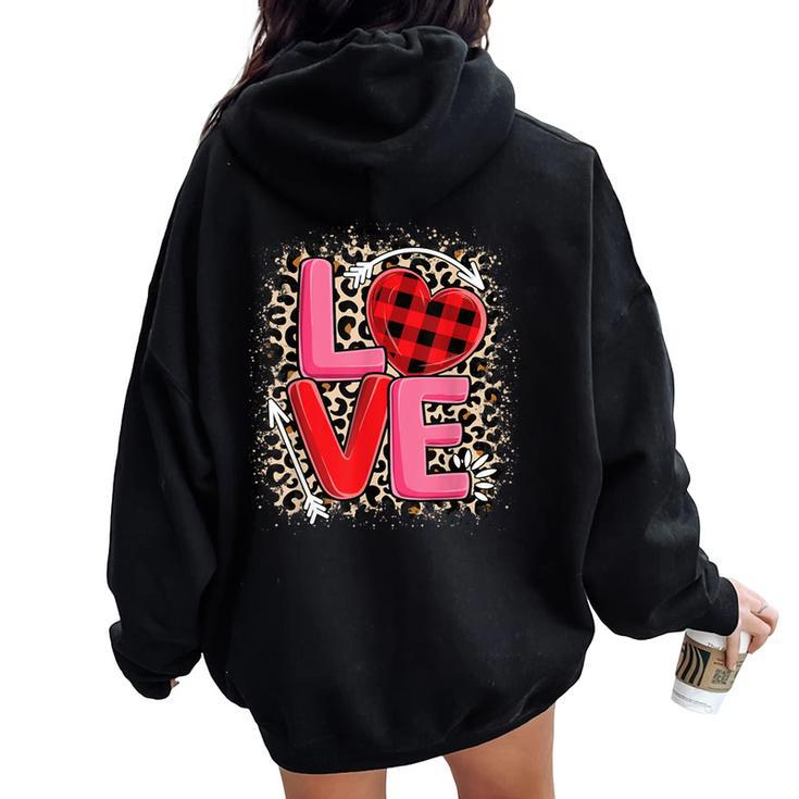 Cute Love Heart Leopard Print Valentines Day Girls Women Oversized Hoodie Back Print