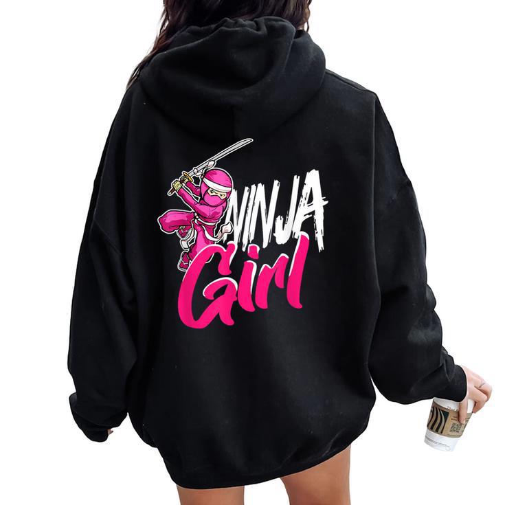 Cute Ninja Fighter Costume Ninja Girl Women Oversized Hoodie Back Print