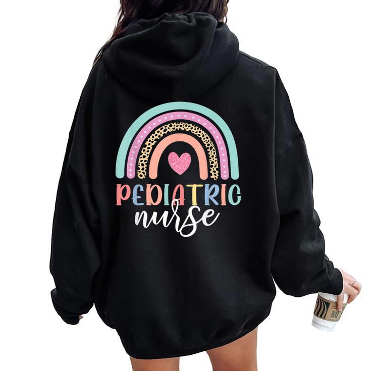 Cute Pediatric Nure Peds Nurse Nursing School Team Rainbow Women Oversized Hoodie Back Print