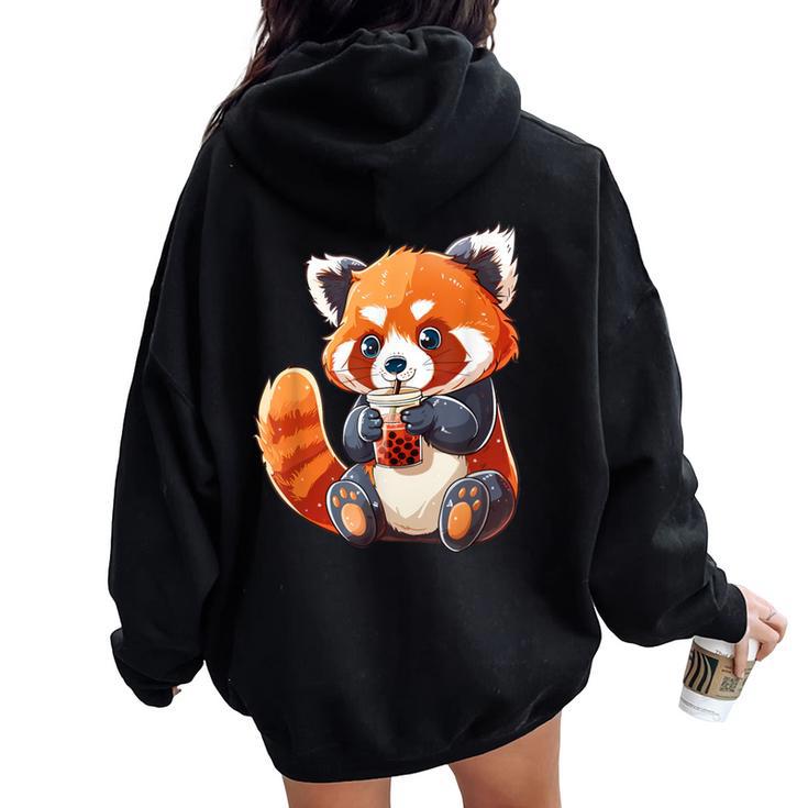 Cute Red Panda Bubble Tea Boba Tea Lover Women Oversized Hoodie Back Print