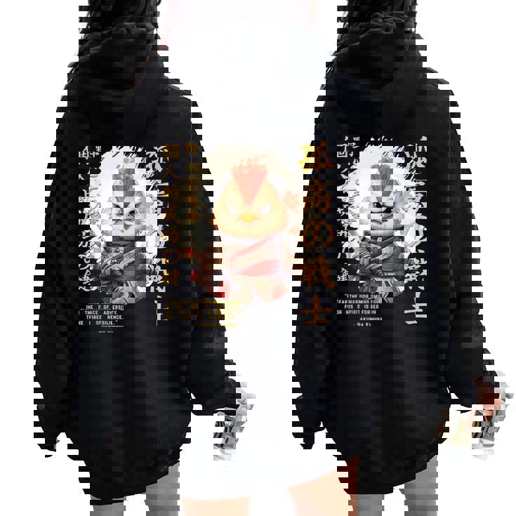 Cute Samurai Chicken Warrior Japanese Ninja Rooster Kawaii Women Oversized Hoodie Back Print