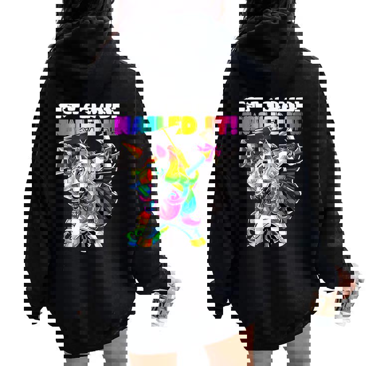 Dabbing Unicorn 1St Grade Graduation Cap Gown Girls Women Oversized Hoodie Back Print