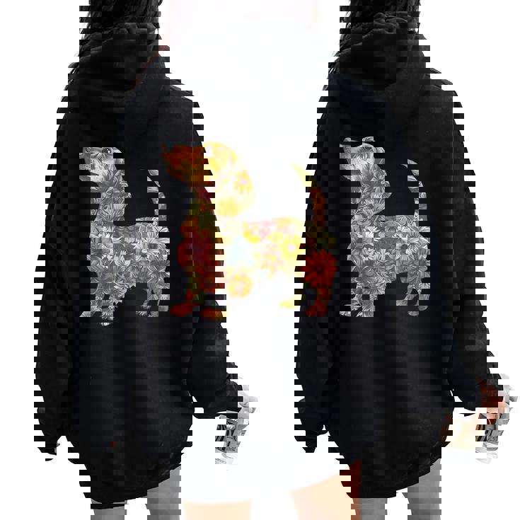 Dachshund Flower Dog Silhouette Floral Men Women Oversized Hoodie Back  Print | Mazezy