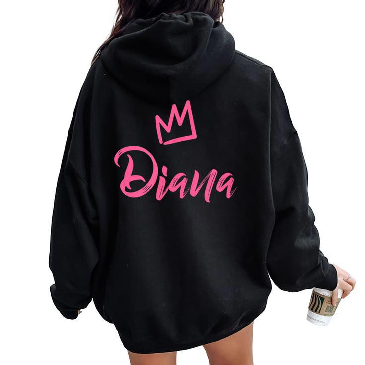 Diana The Queen Pink Crown & Name For Called Diana Women Oversized Hoodie Back Print