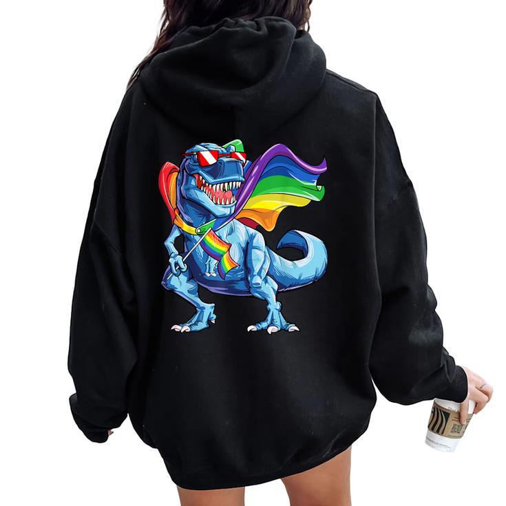 Dinosaur Gay Pride Lgbt Rainbow Flag T Rex Sunglasses Lgbtq Women Oversized Hoodie Back Print