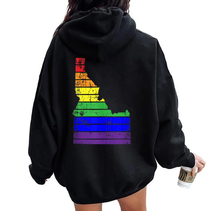 Distressed State Of Idaho Lgbt Rainbow Gay Pride Women Oversized Hoodie Back Print
