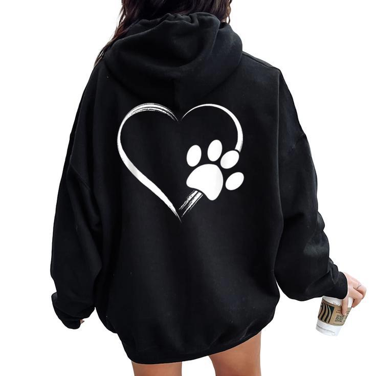Dog Paw Print Heart For Mom For Dad Women Oversized Hoodie Back Print