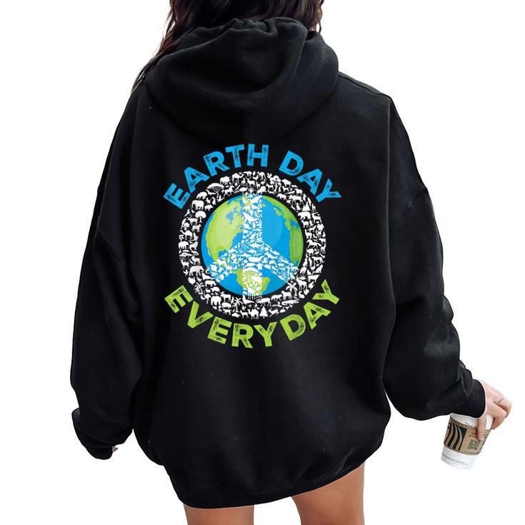 Earth Day Everyday Peace Earth Animals Teacher Women Oversized Hoodie Back Print